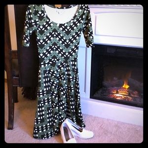 LuLaRoe XXS dress army greens and white print.